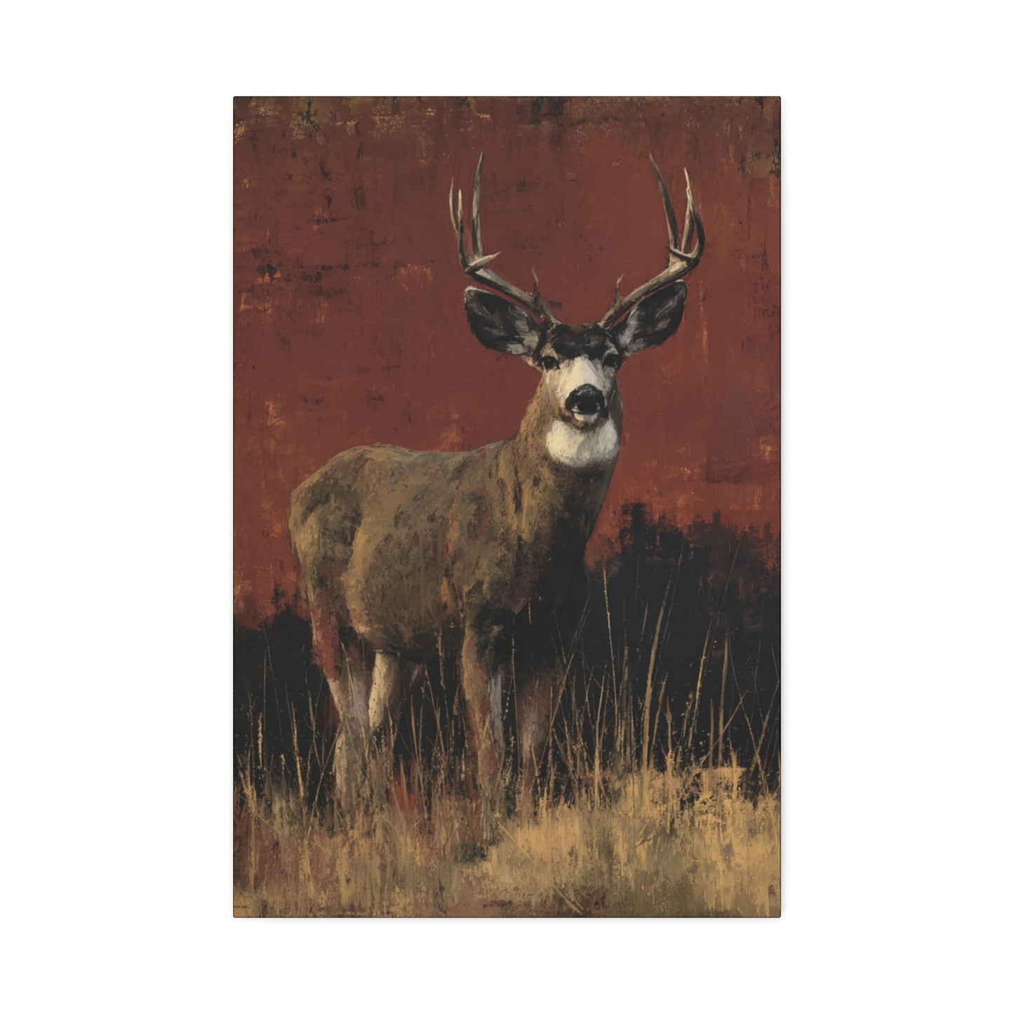 Victor the Buck | Majestic Deer Canvas Art on Rustic Red – Bold Wildlife Wall Decor for Cabin or Lodge