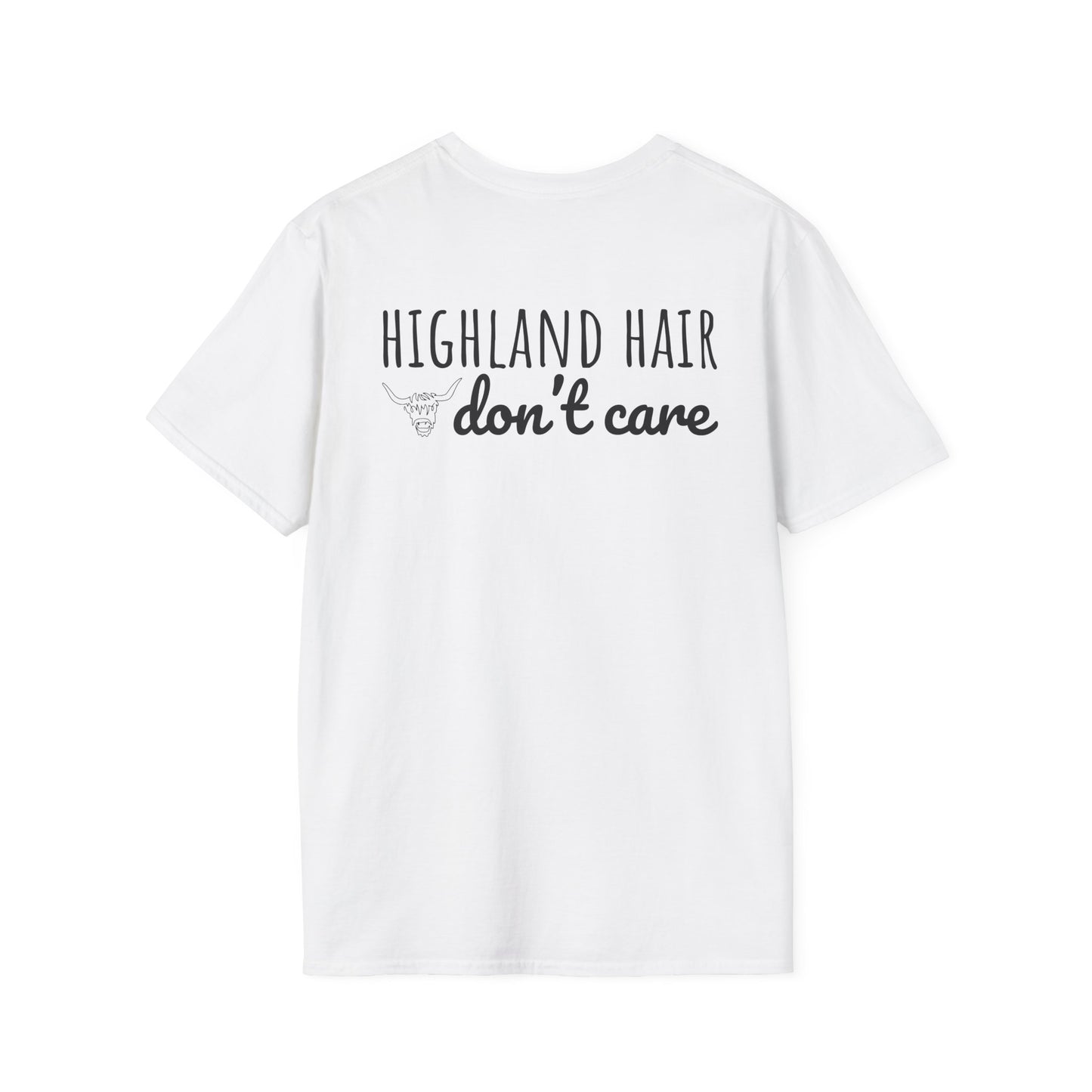 Highland Hair, Don't Care T-Shirt Highland Cow Vibrant Tee/Crowned and Connected Collection