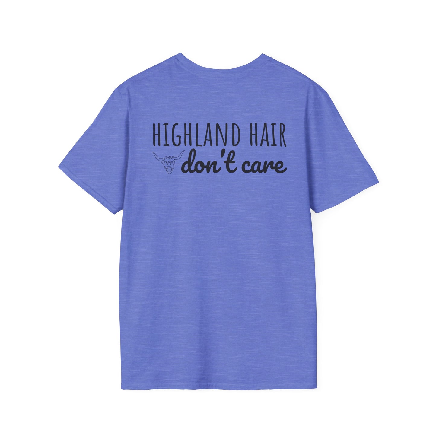 Highland Hair, Don't Care T-Shirt Highland Cow Vibrant Tee/Crowned and Connected Collection