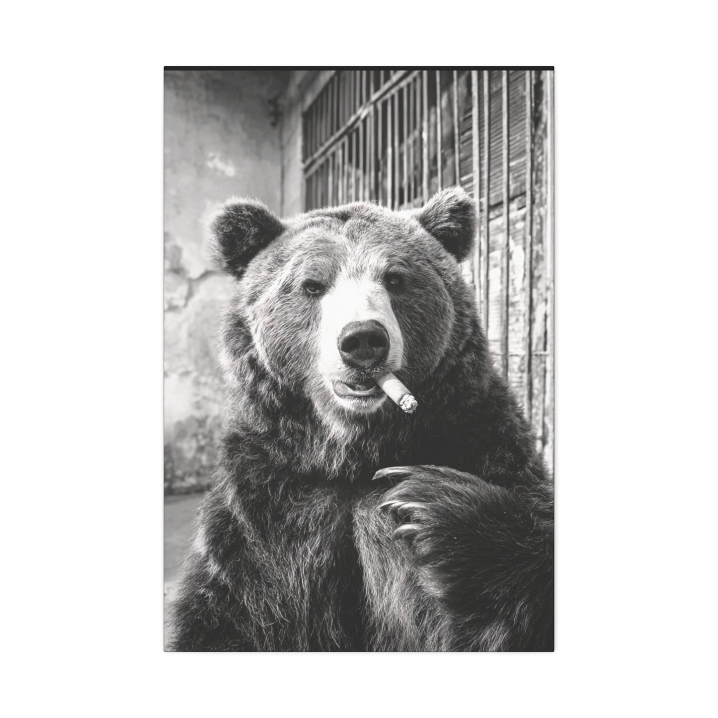 Smo-Keý the Bear-Vintage Smoking Bear Wall Art – Black & White Canvas Print of Grizzly with Cigar