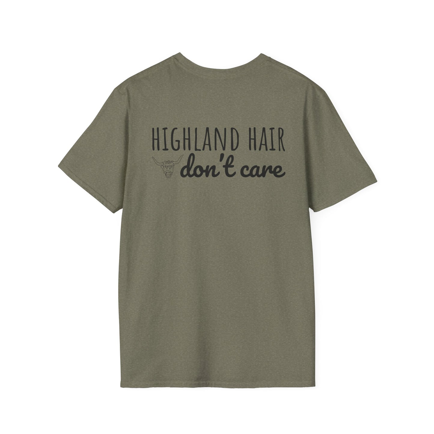 Highland Hair, Don't Care T-Shirt Highland Cow Vibrant Tee/Crowned and Connected Collection