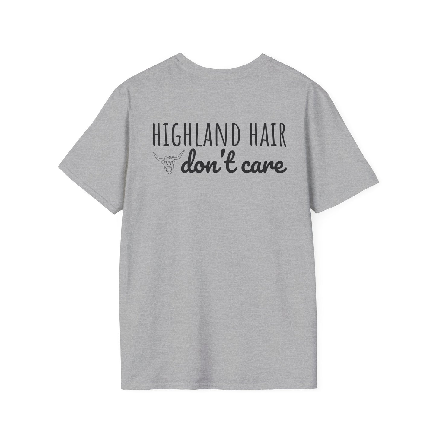 Highland Hair, Don't Care T-Shirt Highland Cow Vibrant Tee/Crowned and Connected Collection