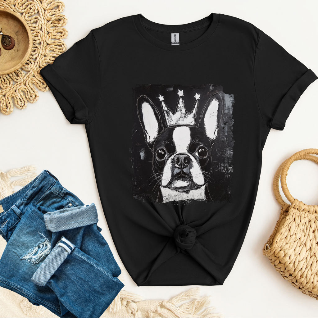 Boston Terrier Crowned T-Shirt – “You’re Not the Boss of Me” Funny Dog Tee