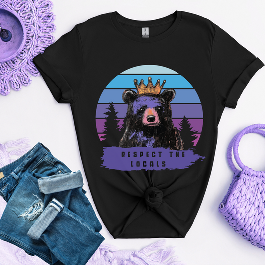 Respect the Locals T- Shirt  Vibrant Bear Graphic Tee Wildlife Conservation Shirt  Nature Lover Gift