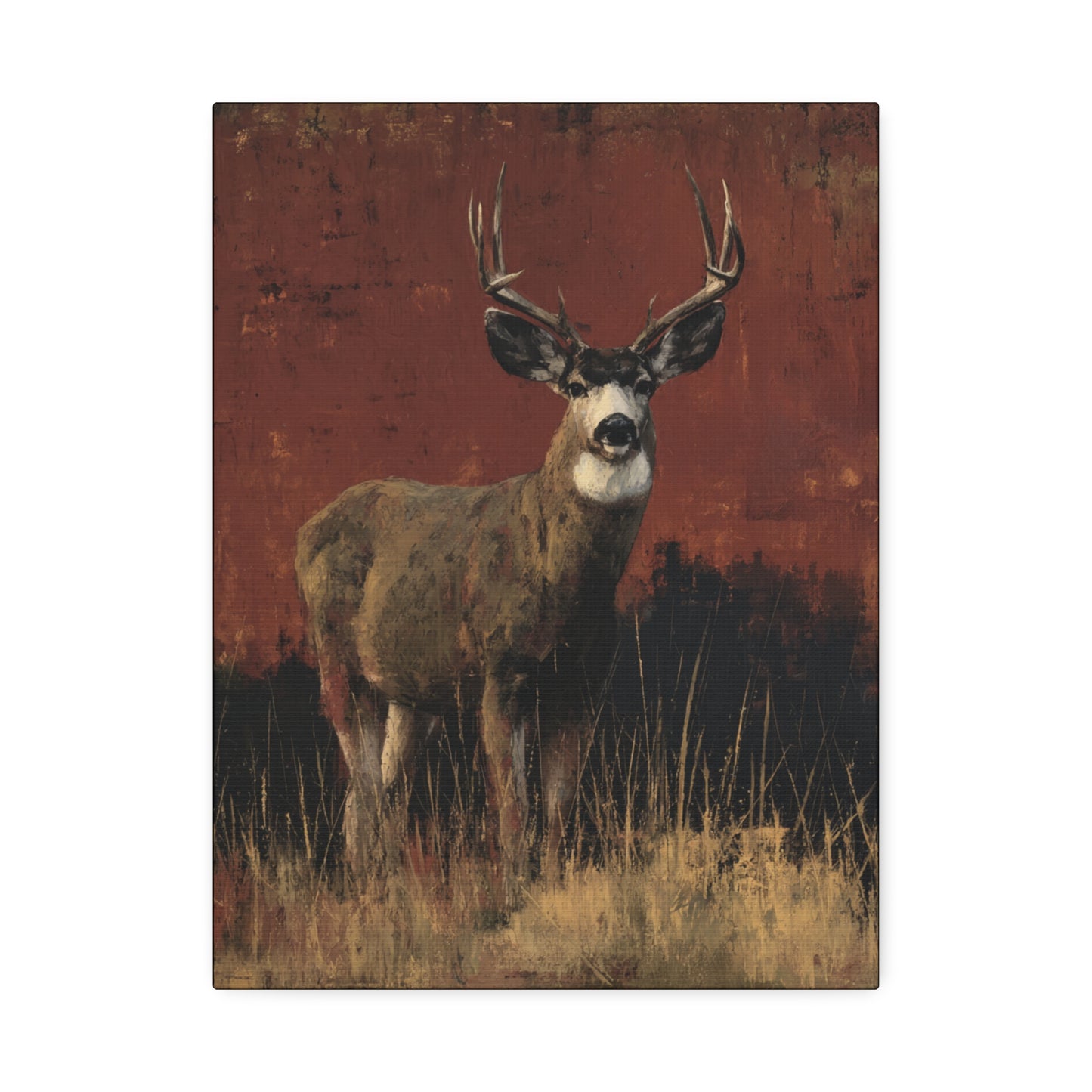 Victor the Buck | Majestic Deer Canvas Art on Rustic Red – Bold Wildlife Wall Decor for Cabin or Lodge