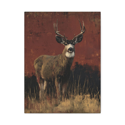 Victor the Buck | Majestic Deer Canvas Art on Rustic Red – Bold Wildlife Wall Decor for Cabin or Lodge