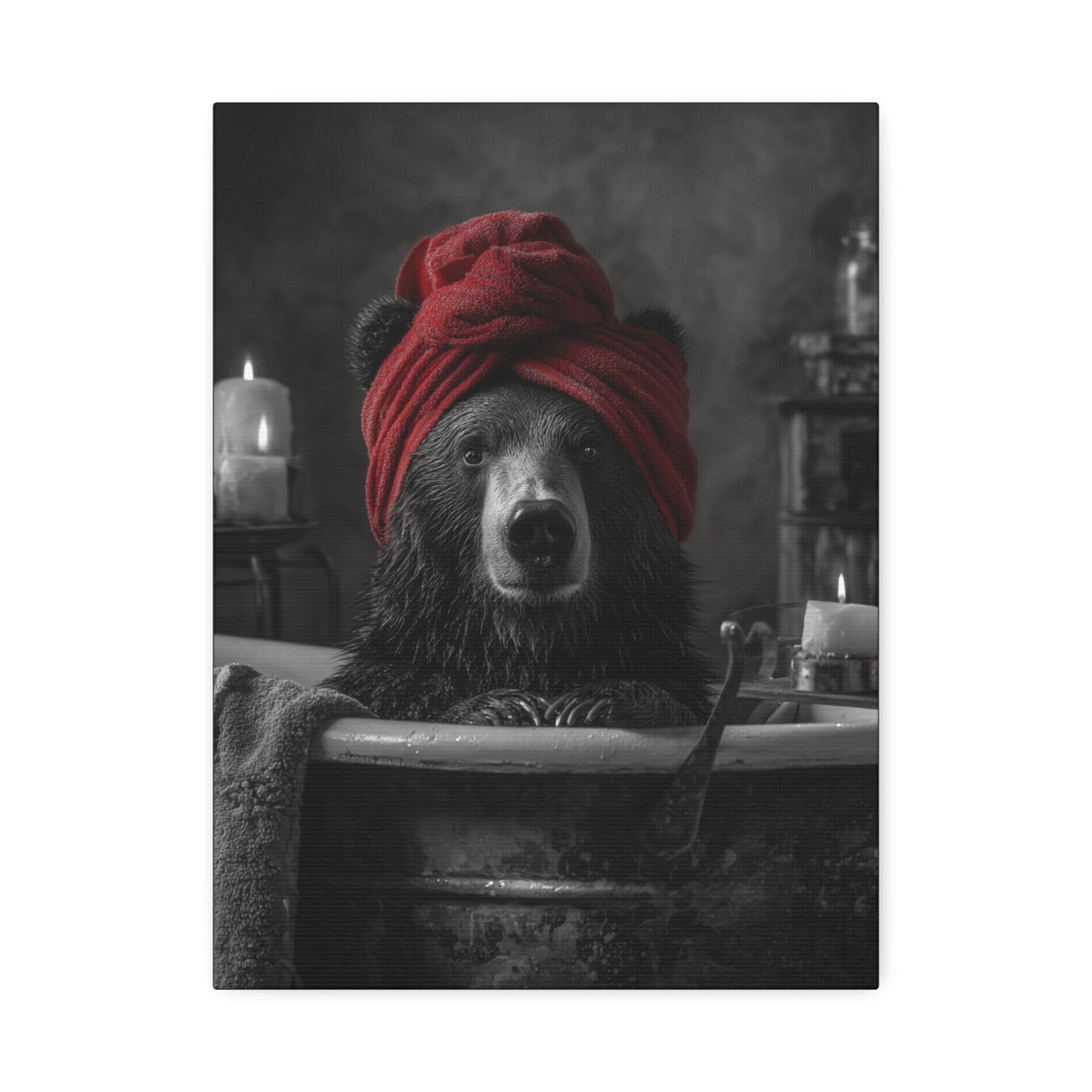 Candlelight & Claws: Cute Bear Canvas Art