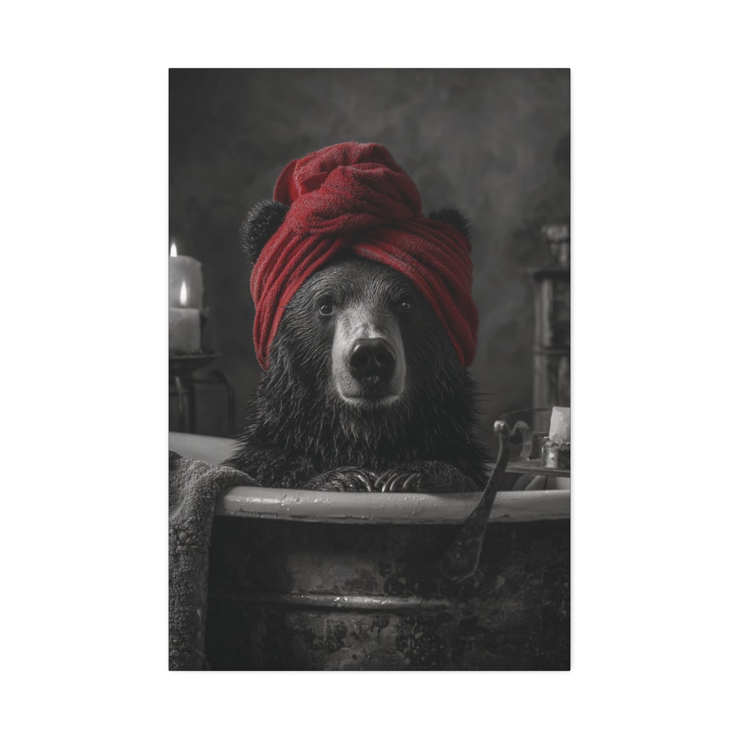 Candlelight & Claws: Cute Bear Canvas Art