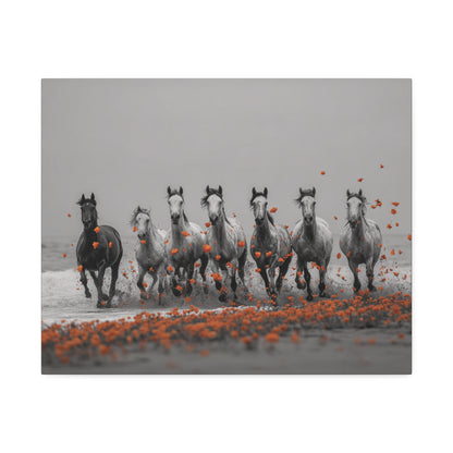 Run Wild, Poppy Heart – Black & White Horse Canvas Art