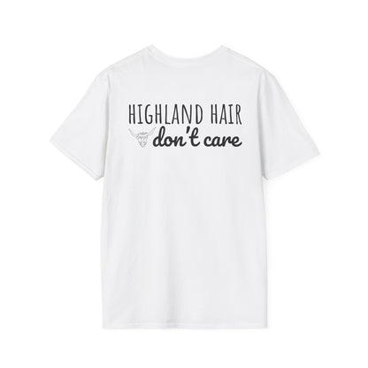 Highland Hair, Don't Care T-Shirt Highland Cow Vibrant Tee/Crowned and Connected Collection
