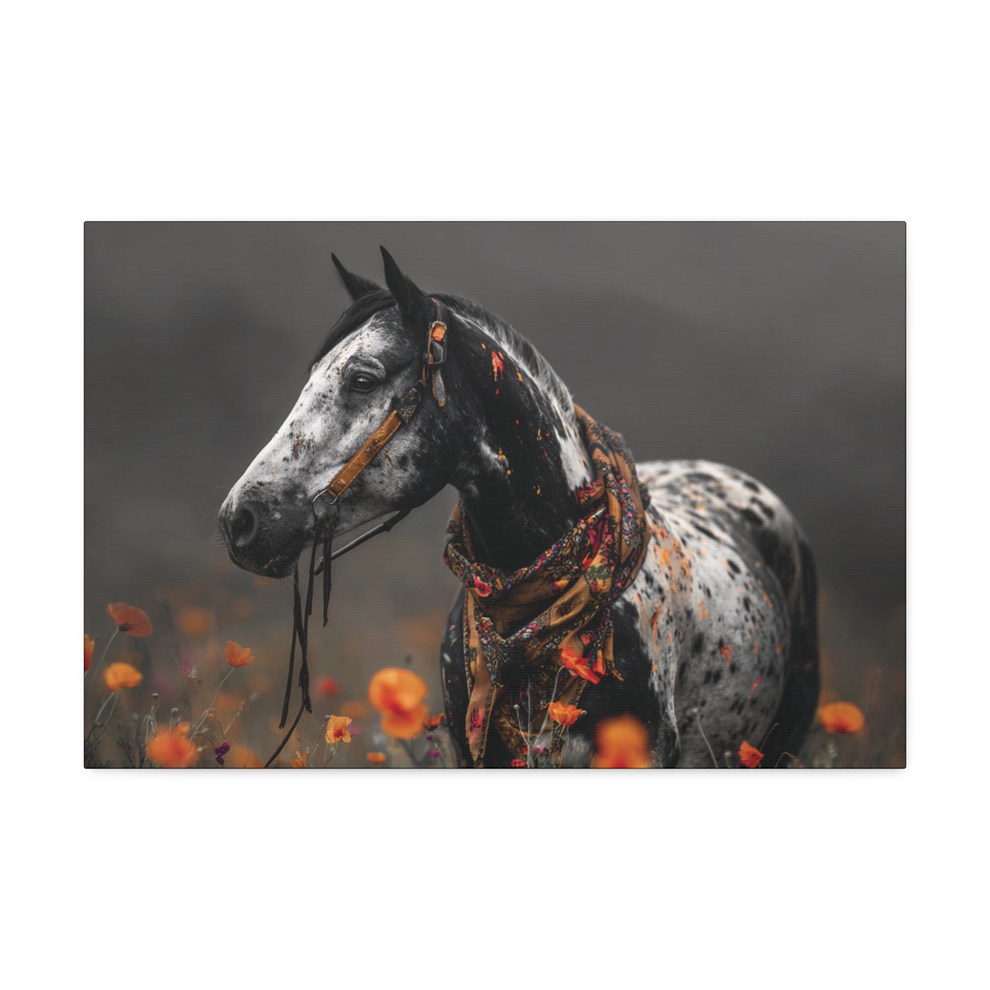Wildflower Outlaw: Painted Mustang in Bloom- Canvas Art Print