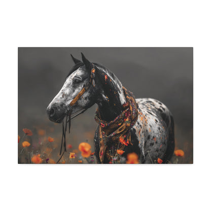 Wildflower Outlaw: Painted Mustang in Bloom- Canvas Art Print