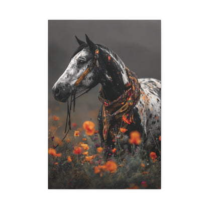 Wildflower Outlaw: Painted Mustang in Bloom- Canvas Art Print