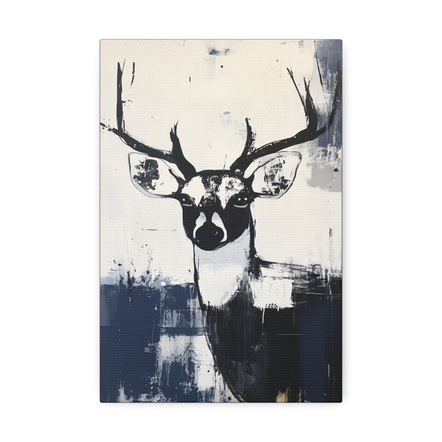 Blue Bonnie | Bold Abstract Deer Canvas Art in Indigo – Moody Wildlife Wall Decor