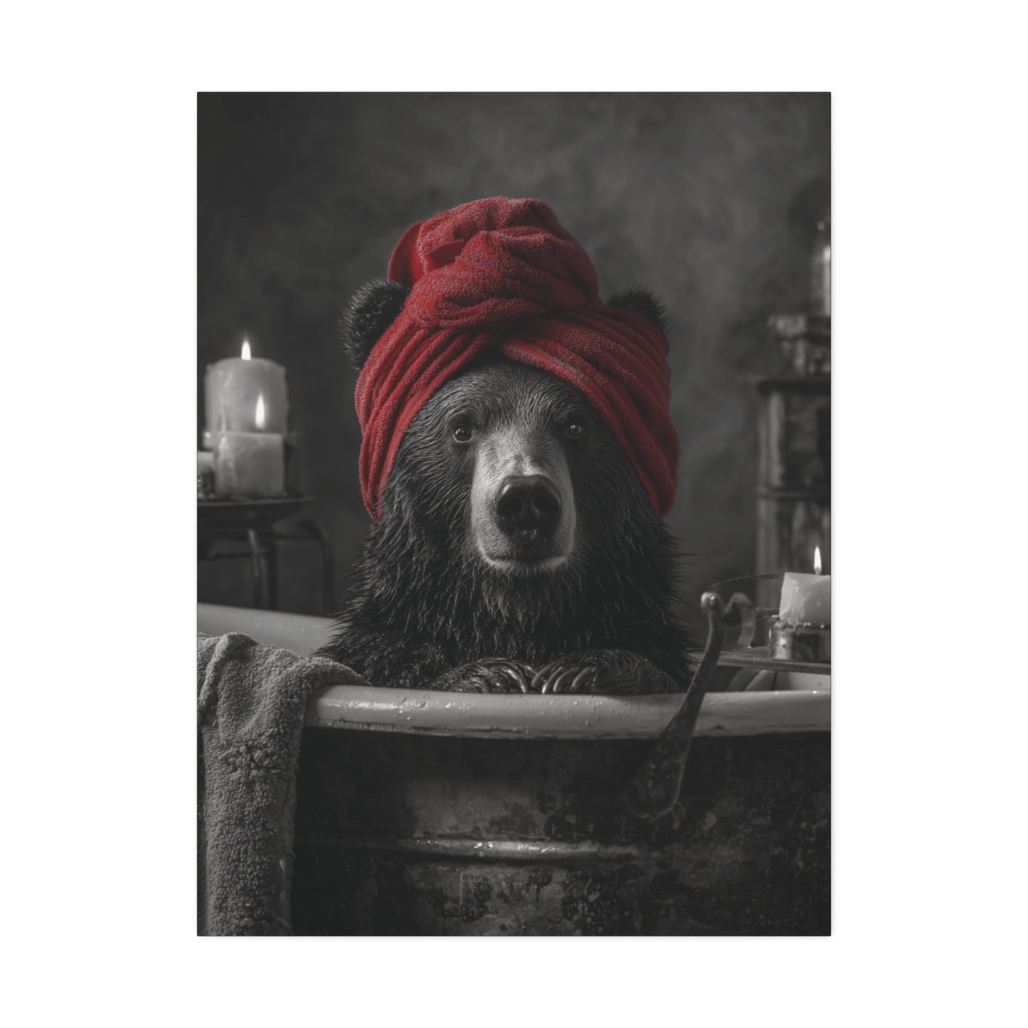 Candlelight & Claws: Cute Bear Canvas Art