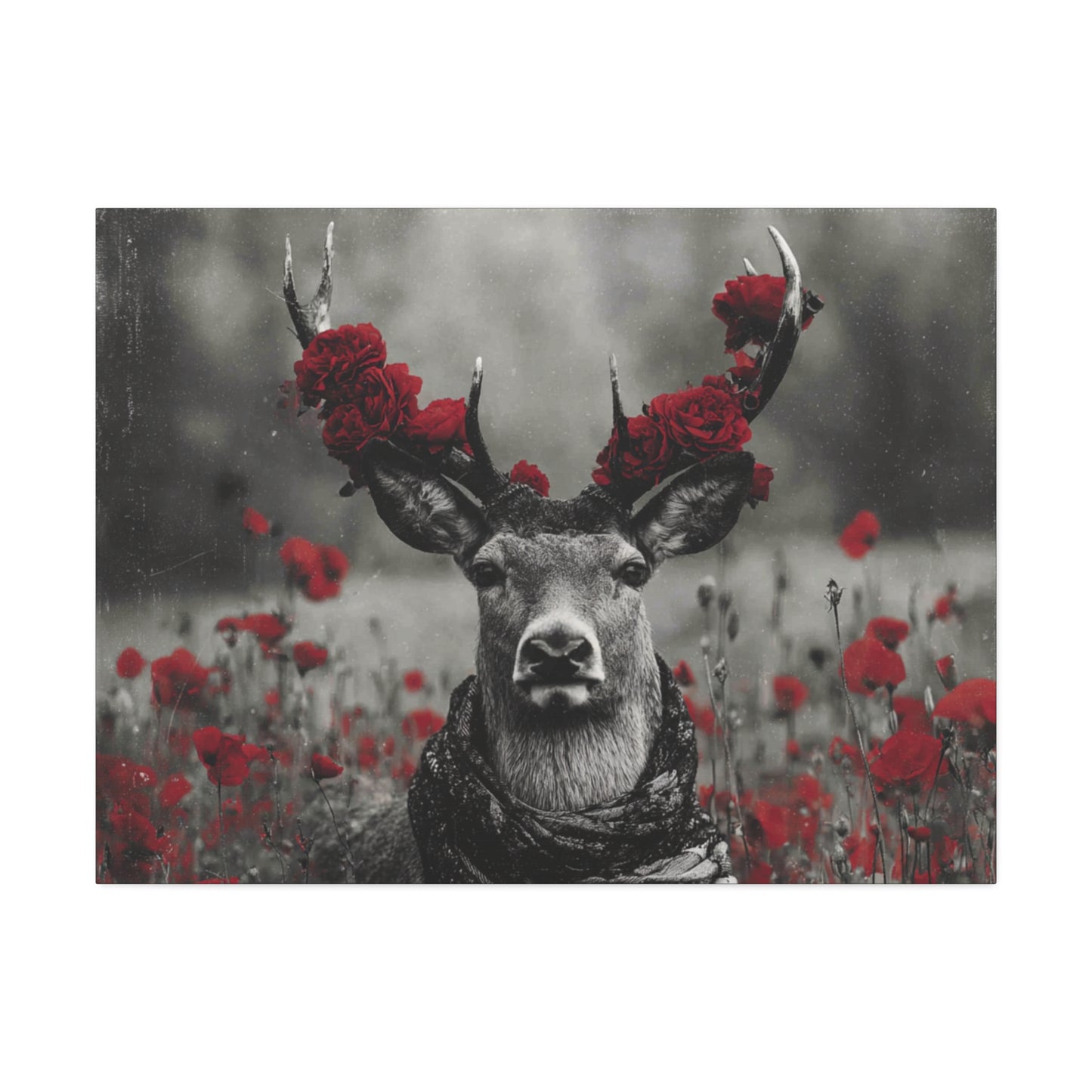 Crowned in Crimson – Regal Wildlife Canvas Art with Red Floral Crown