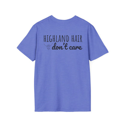 Highland Hair, Don't Care T-Shirt Highland Cow Vibrant Tee/Crowned and Connected Collection