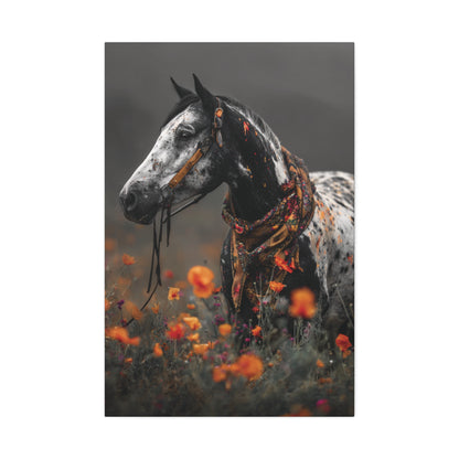 Wildflower Outlaw: Painted Mustang in Bloom- Canvas Art Print