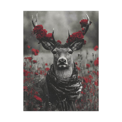 Crowned in Crimson – Regal Wildlife Canvas Art with Red Floral Crown