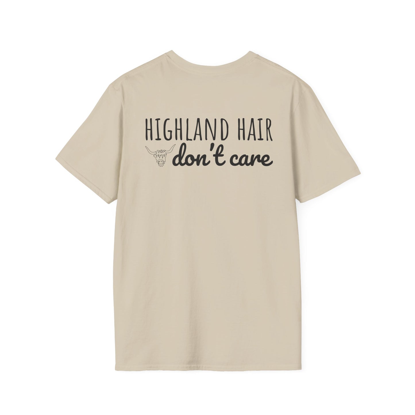 Highland Hair, Don't Care T-Shirt Highland Cow Vibrant Tee/Crowned and Connected Collection