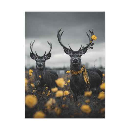 Friendship Field od Dreams-Boho Deer Wall Art Print, Rose Crown Stag Canvas, Floral Antler Wildlife Decor, Rustic Woodland Art