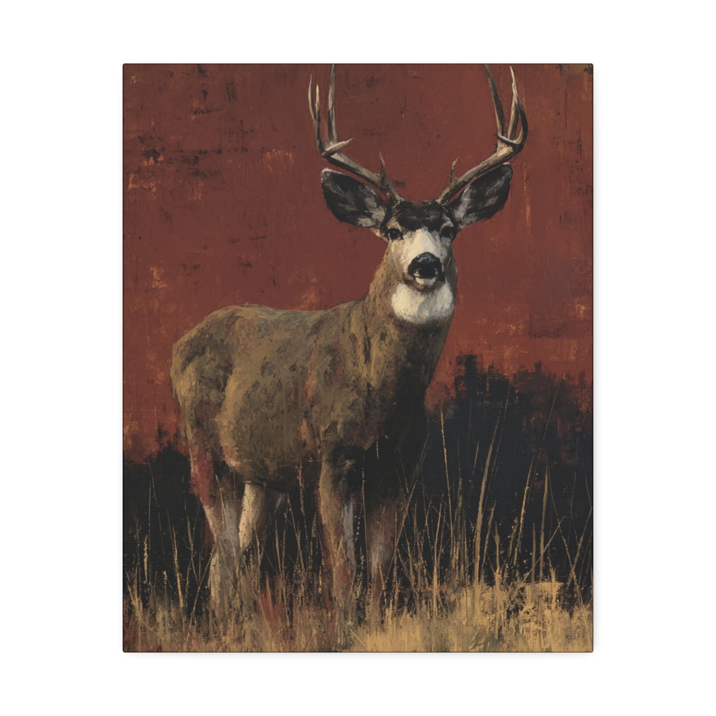 Victor the Buck | Majestic Deer Canvas Art on Rustic Red – Bold Wildlife Wall Decor for Cabin or Lodge