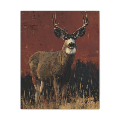 Victor the Buck | Majestic Deer Canvas Art on Rustic Red – Bold Wildlife Wall Decor for Cabin or Lodge