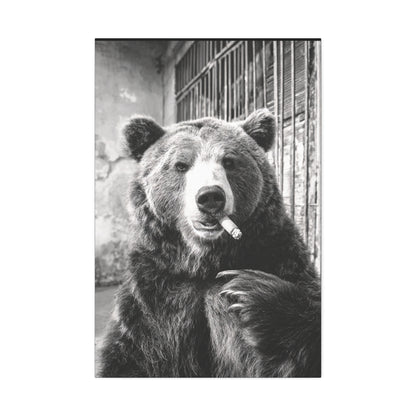 Smo-Keý the Bear-Vintage Smoking Bear Wall Art – Black & White Canvas Print of Grizzly with Cigar