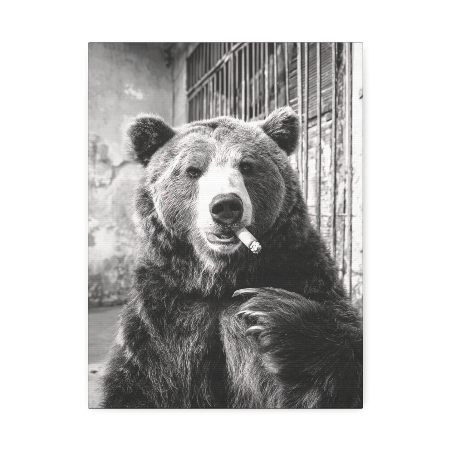 Smo-Keý the Bear-Vintage Smoking Bear Wall Art – Black & White Canvas Print of Grizzly with Cigar