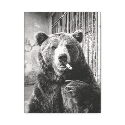Smo-Keý the Bear-Vintage Smoking Bear Wall Art – Black & White Canvas Print of Grizzly with Cigar