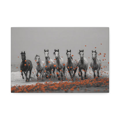 Run Wild, Poppy Heart – Black & White Horse Canvas Art