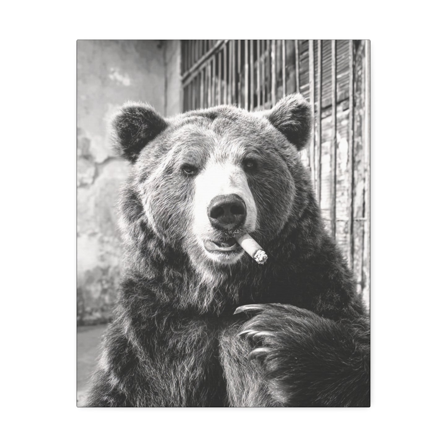 Smo-Keý the Bear-Vintage Smoking Bear Wall Art – Black & White Canvas Print of Grizzly with Cigar