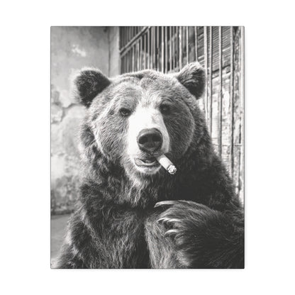 Smo-Keý the Bear-Vintage Smoking Bear Wall Art – Black & White Canvas Print of Grizzly with Cigar