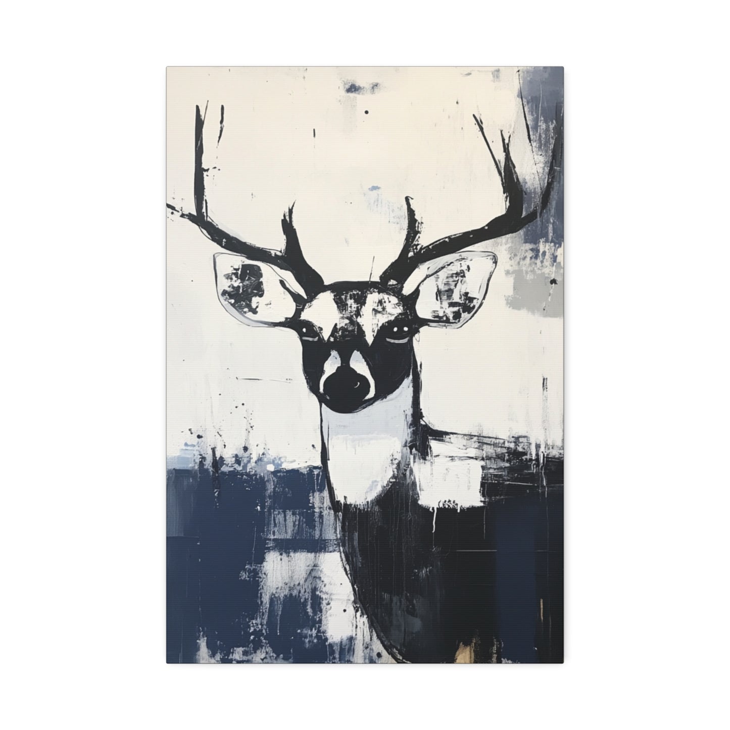 Blue Bonnie | Bold Abstract Deer Canvas Art in Indigo – Moody Wildlife Wall Decor