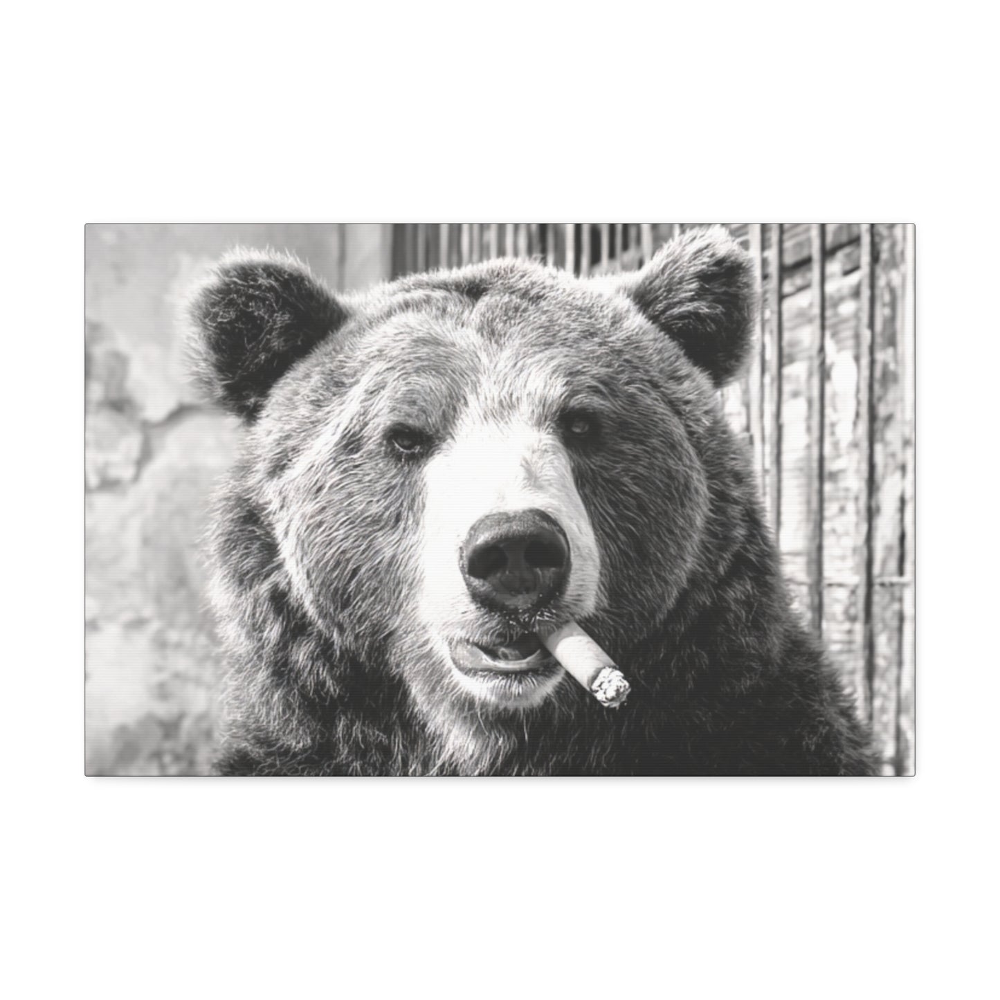 Smo-Keý the Bear-Vintage Smoking Bear Wall Art – Black & White Canvas Print of Grizzly with Cigar
