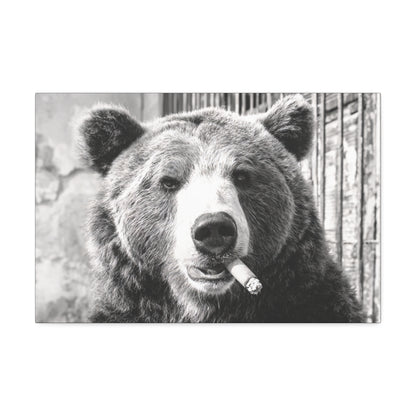 Smo-Keý the Bear-Vintage Smoking Bear Wall Art – Black & White Canvas Print of Grizzly with Cigar