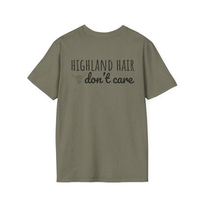 Highland Hair, Don't Care T-Shirt Highland Cow Vibrant Tee/Crowned and Connected Collection