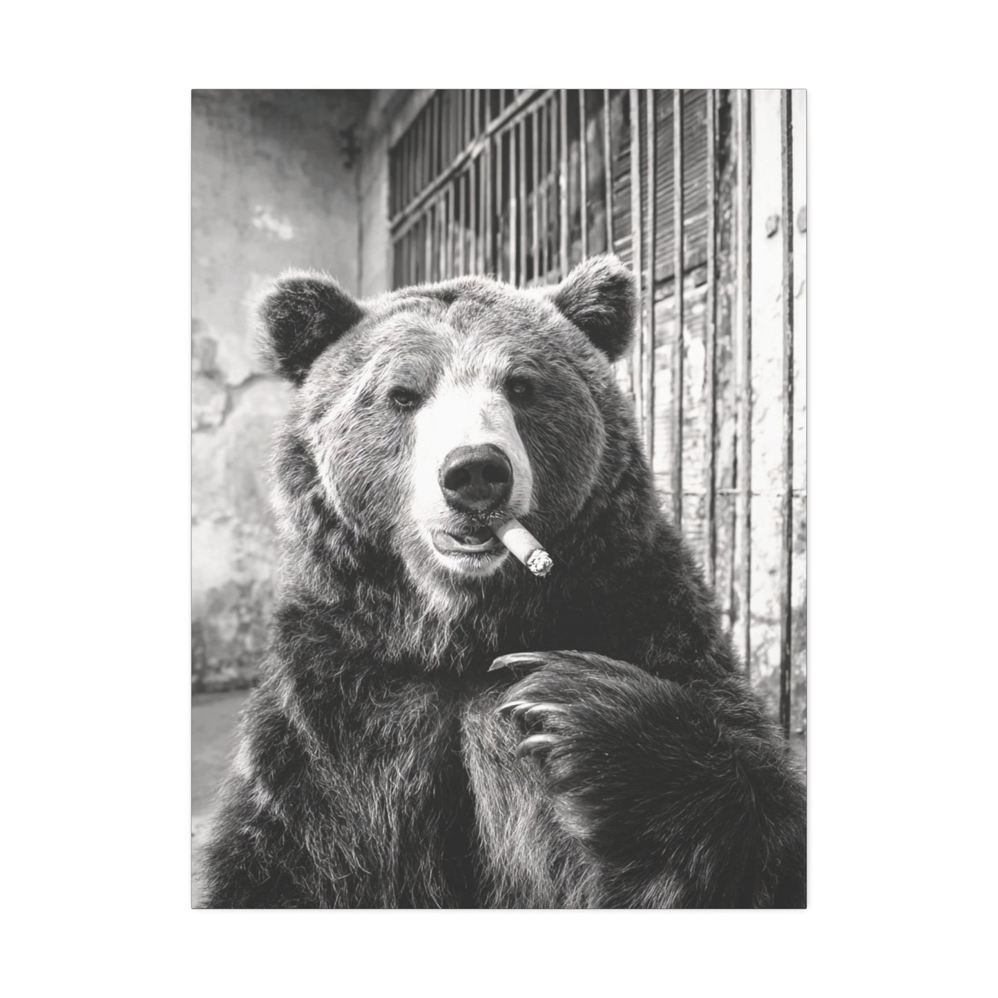 Smo-Keý the Bear-Vintage Smoking Bear Wall Art – Black & White Canvas Print of Grizzly with Cigar