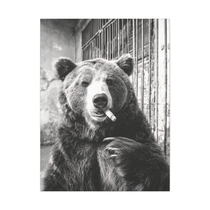Smo-Keý the Bear-Vintage Smoking Bear Wall Art – Black & White Canvas Print of Grizzly with Cigar