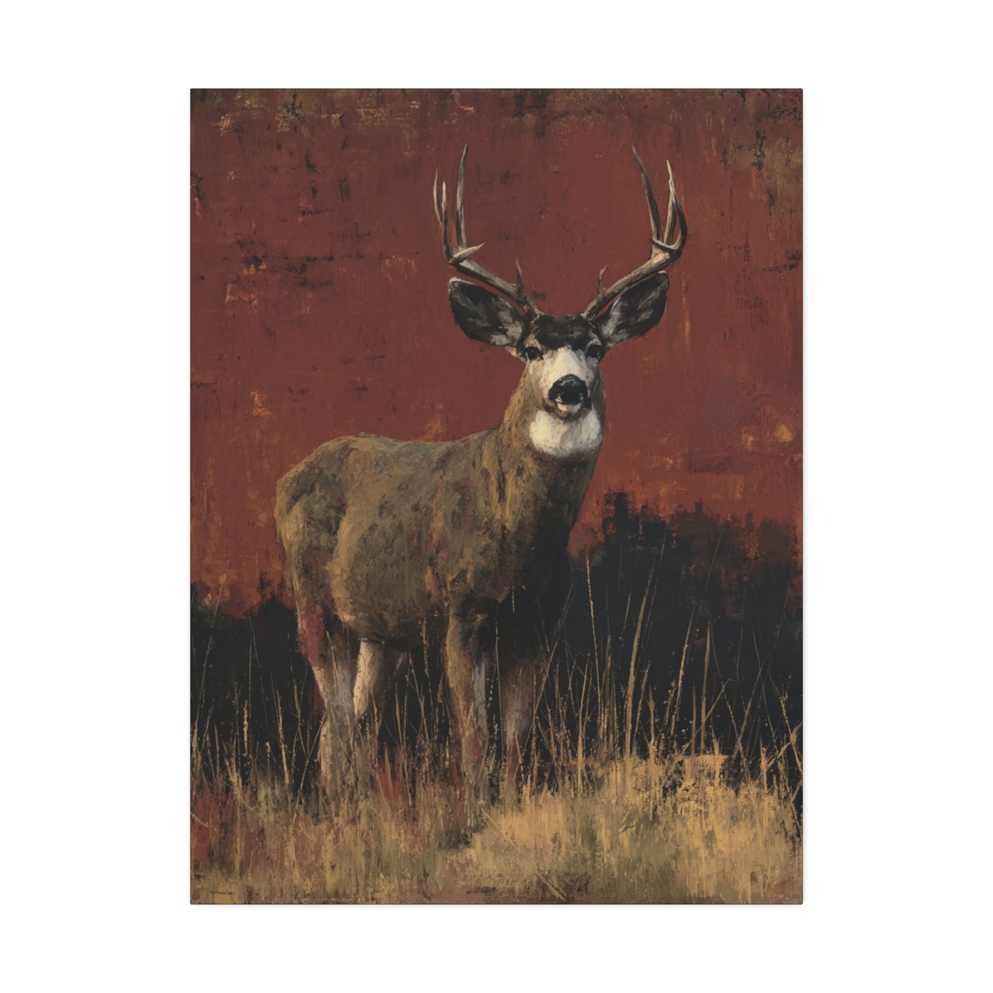 Victor the Buck | Majestic Deer Canvas Art on Rustic Red – Bold Wildlife Wall Decor for Cabin or Lodge