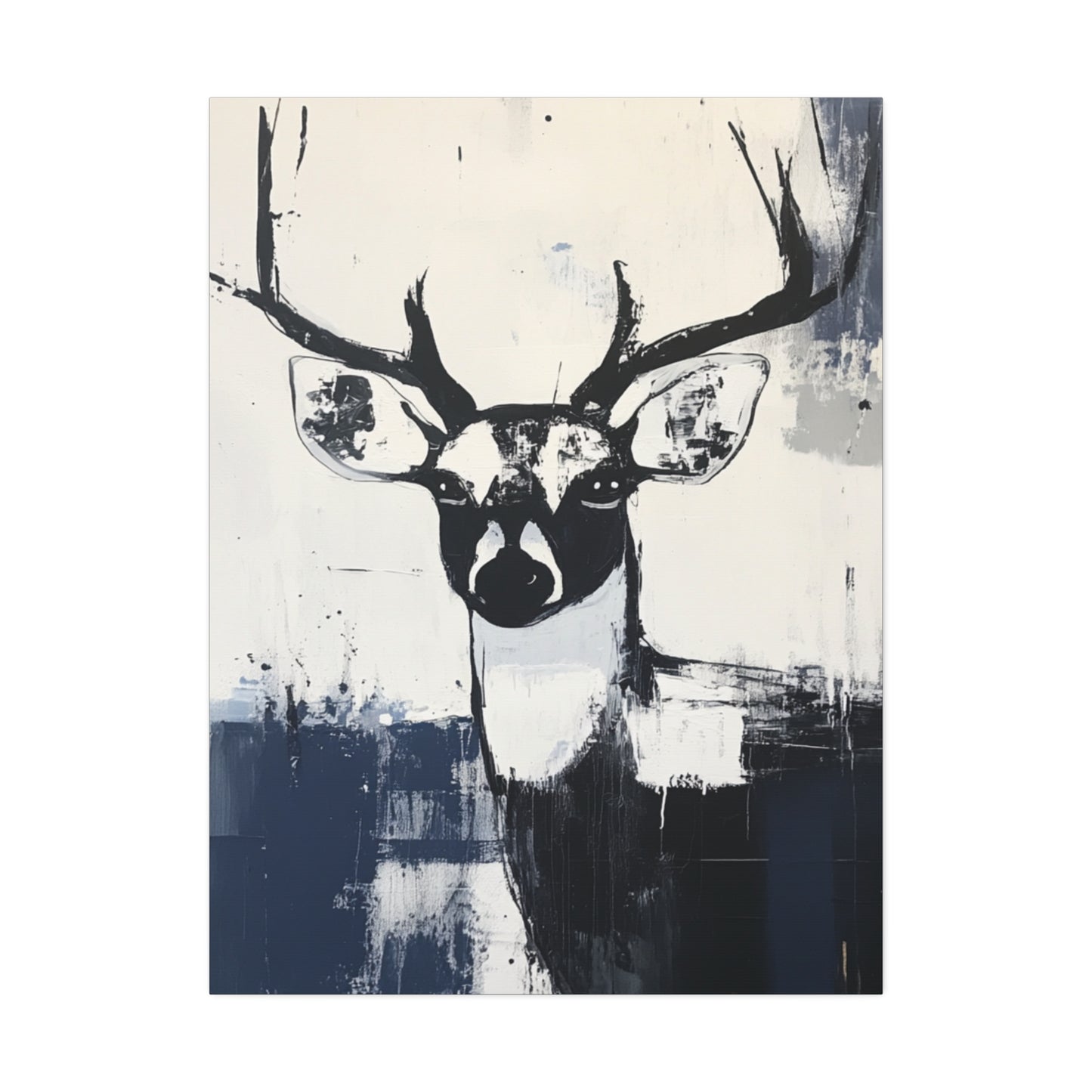 Blue Bonnie | Bold Abstract Deer Canvas Art in Indigo – Moody Wildlife Wall Decor