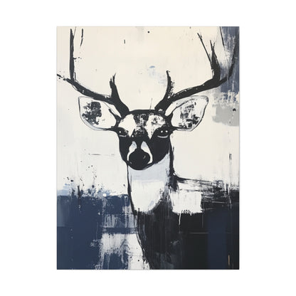 Blue Bonnie | Bold Abstract Deer Canvas Art in Indigo – Moody Wildlife Wall Decor