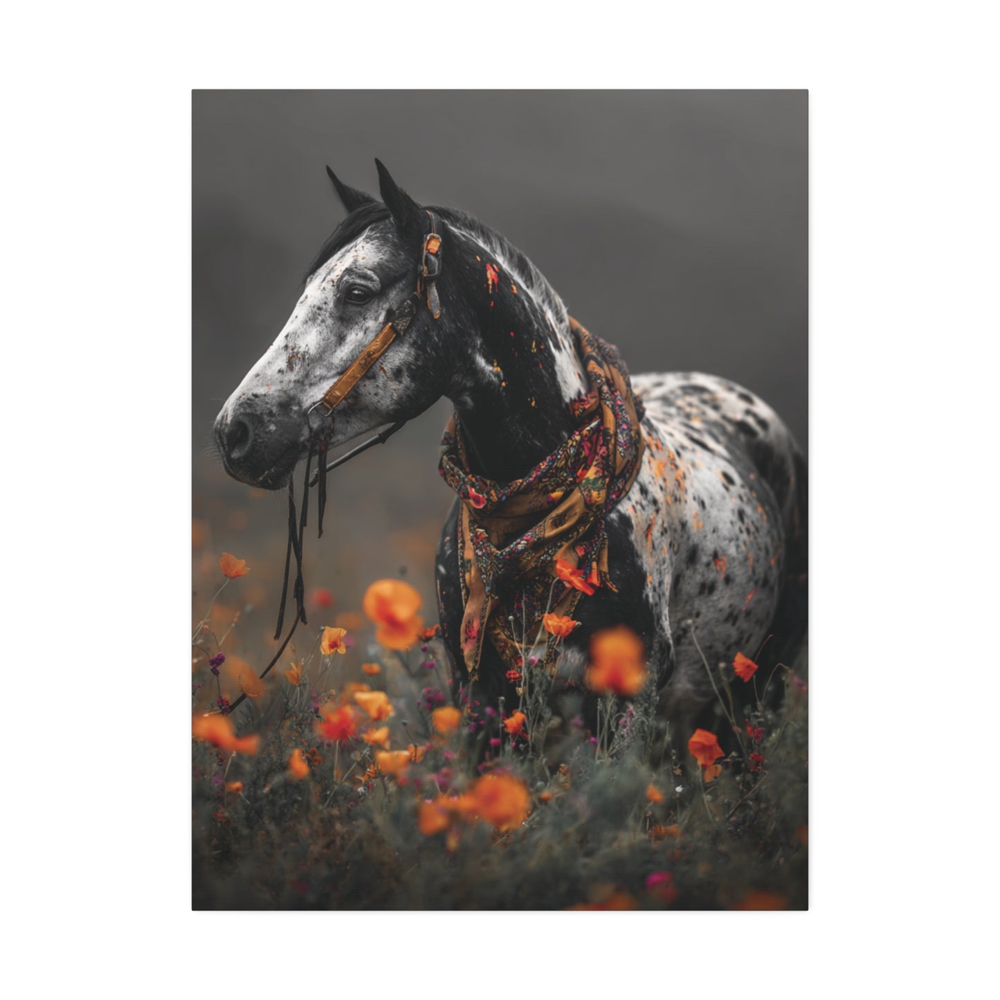 Wildflower Outlaw: Painted Mustang in Bloom- Canvas Art Print
