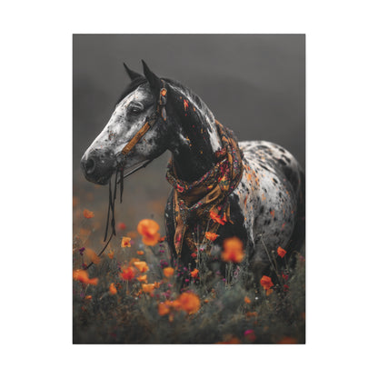 Wildflower Outlaw: Painted Mustang in Bloom- Canvas Art Print