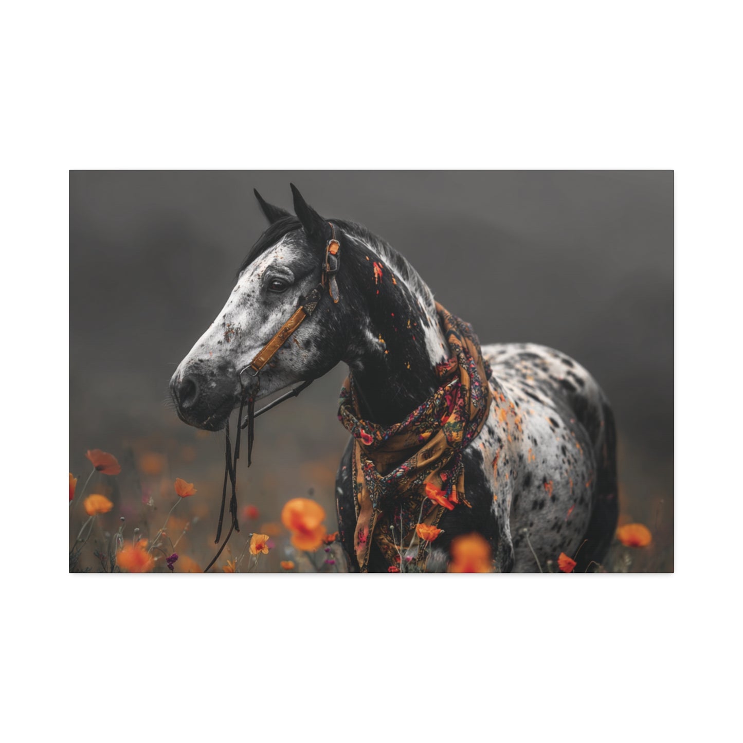 Wildflower Outlaw: Painted Mustang in Bloom- Canvas Art Print