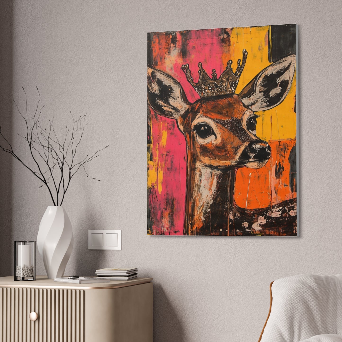 Darla- Whimsical Crowned Deer Canvas Art