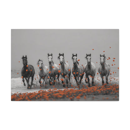 Run Wild, Poppy Heart – Black & White Horse Canvas Art