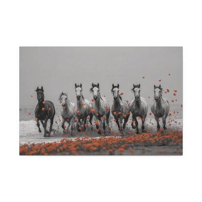 Run Wild, Poppy Heart – Black & White Horse Canvas Art