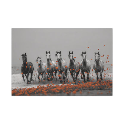 Run Wild, Poppy Heart – Black & White Horse Canvas Art