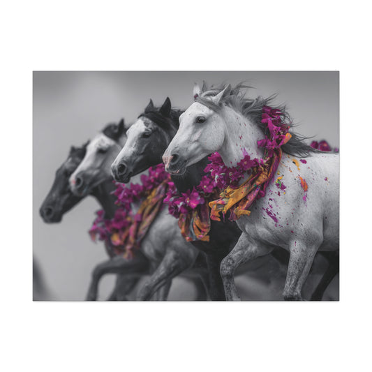 Wild Bloom Run -Boho Running Horse Wall Art Print, Floral Wild Horse Canvas, Colorful Western Horse Decor